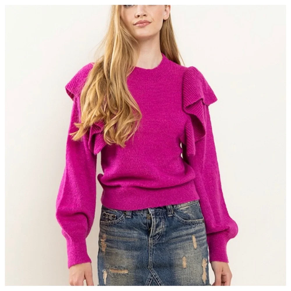 35 Fabulous Soft Knit Ruffle Sweater Top - Picture 4 of 5